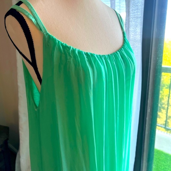 💚Italy SILK Dress💚 Green Pleated Sleeveless Resort Gown - Picture 2 of 13